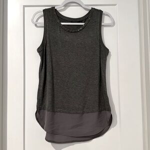 Apt. 9 Grey Tank Top with Beaded Crew Neckline and Asymmetrical Hemline